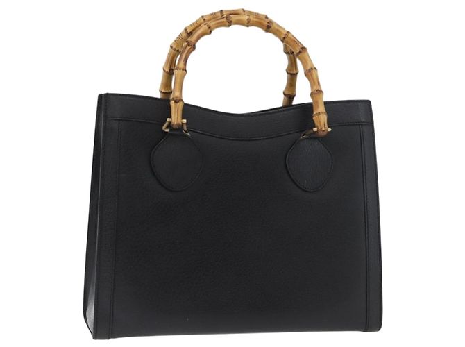 GUCCI Bamboo Tote Bag Leather Black Gold 002 0260 Auth 180119 Golden
