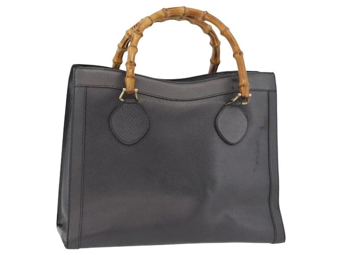 Borsa Tote GUCCI Bamboo in pelle nera e oro Auth 180798 Nero D'oro
