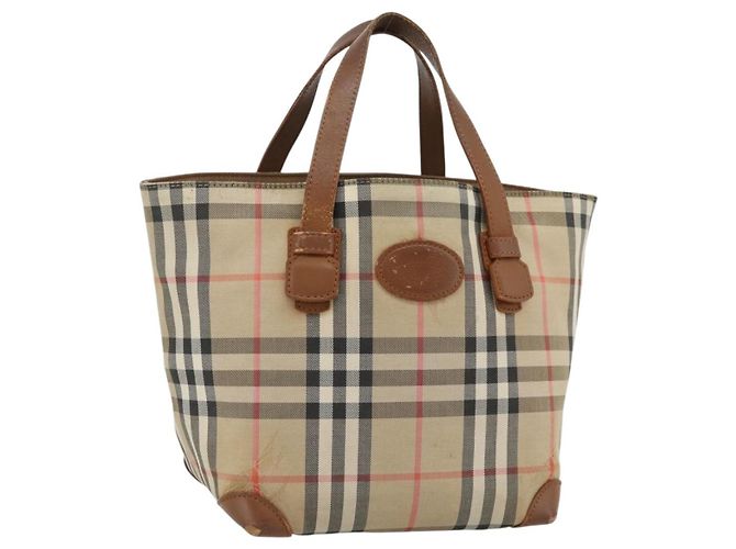 Bolsa de mão Burberry Nova Check em lona bege e dourado Auth ka4541