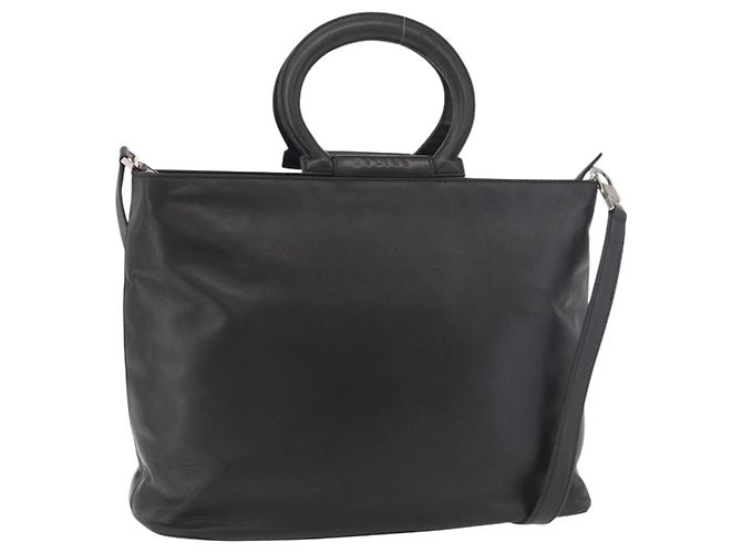 Céline Bolsa CELINE de couro 2way Preta Ouro Auth 171255A Preto Dourado