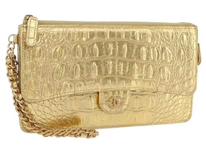CHANEL COCO Clutch Bag Kalbsleder Gold CC Authentisch 182873SAM Golden