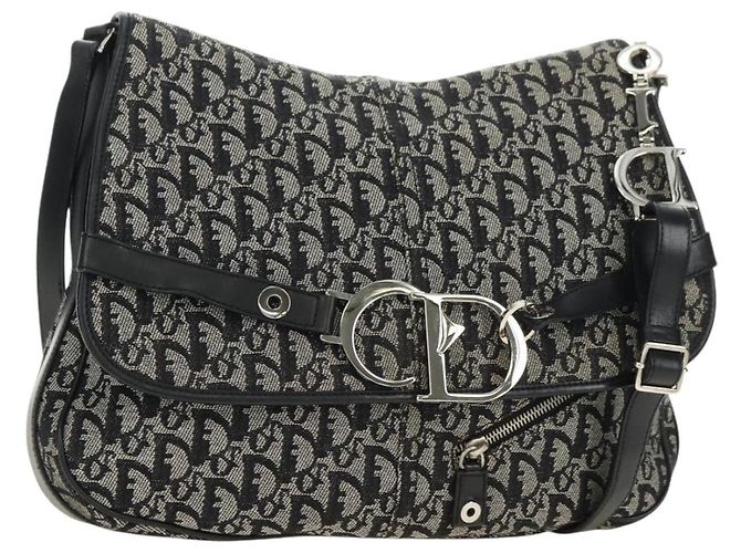 Borsa a tracolla Christian Dior Trotter Canvas Nera Argento Auth bs35297SAV Nero