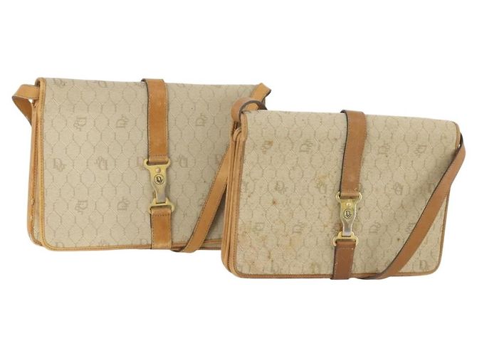 Borsa a Spalla Christian Dior Honeycomb Canvas 2 Set Beige Auth 178917