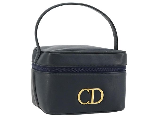 Borsa Vanity Christian Dior in pelle blu navy e oro Auth 182020A D'oro