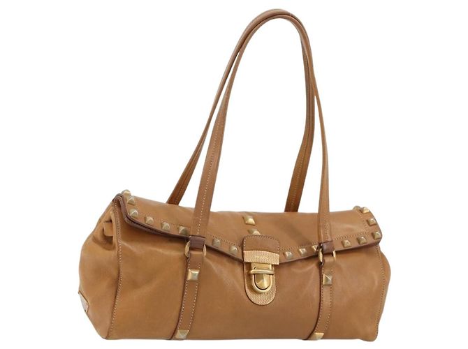 Tote Sac cabas PRADA en cuir beige or Auth 181853A Doré