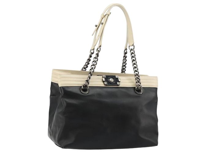 Borsa Tote CHANEL Boy Chanel in pelle di vitello nera e argento CC Auth bs35348 Nero