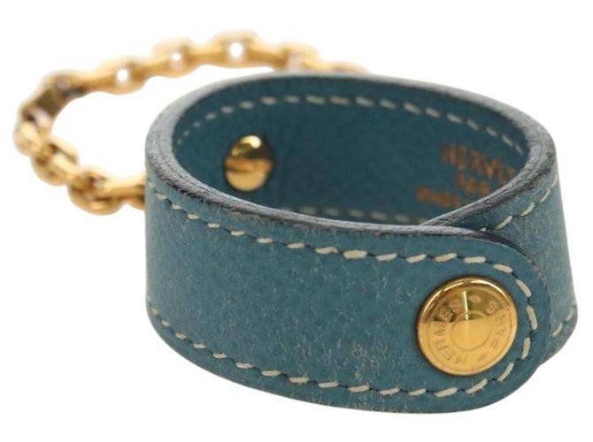 Hermès Porta-luvas Charm em couro azul claro e ouro Auth 181292V