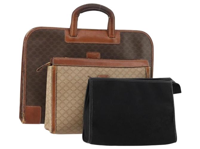 Céline CELINE Bolsa de lona Macadam C Macadam em PVC e couro Marrom Autêntica 174584 Preto Bege