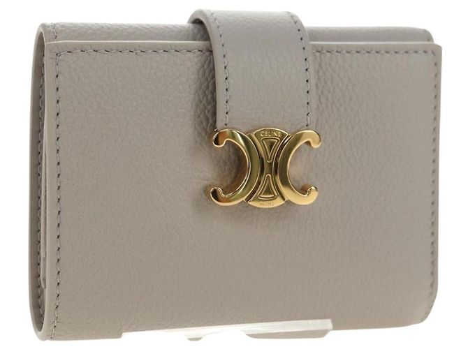 Céline Celine Triomphe Trifold Leather Small Beige