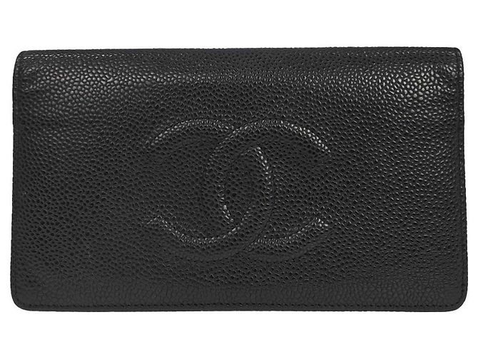 Chanel CHANEL Cartera larga bifold V Stitch Chevron Rosa Chevron medium Negro