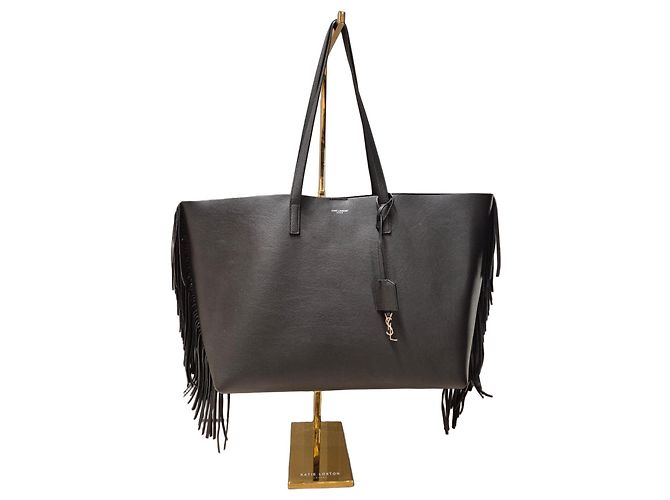 Sac Cabas Saint Laurent en cuir noir à franges