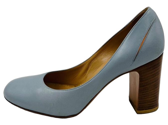 Dries Van Noten Pumps aus hellblauem Leder