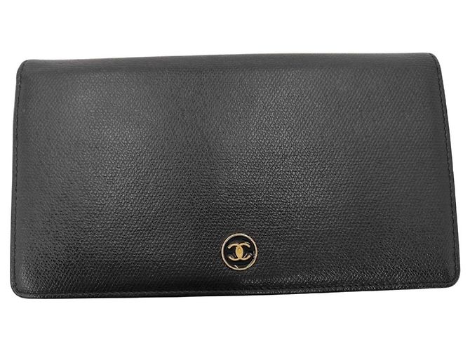 Chanel CC Logo Zipper Long Bifold Leather Black