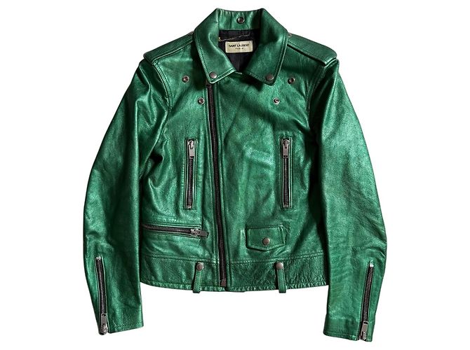 Saint Laurent grüne Leder-Bikerjacke