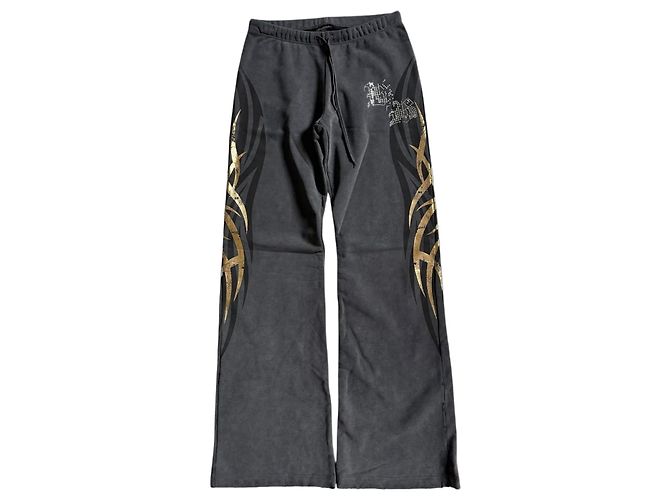 Balenciaga Weite Baumwollhose Grau mit Glitzergrafik