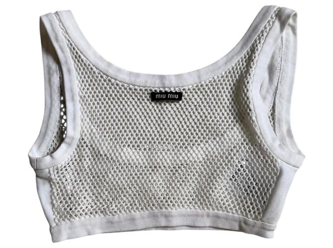 Miu Miu Top Corto Elástico de Malla Blanco