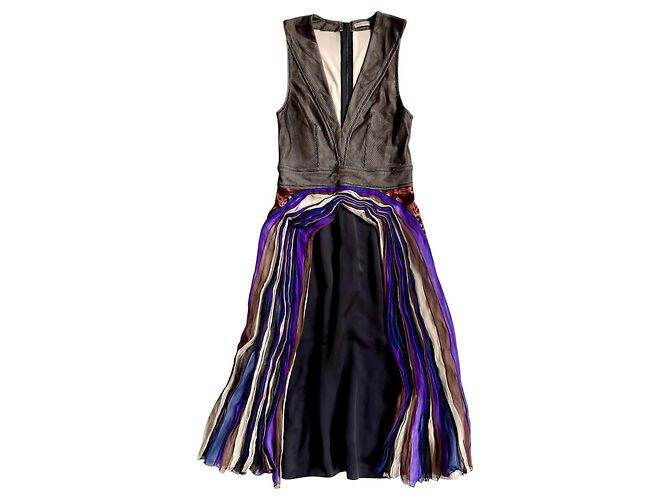Bottega Veneta Abito in Seta Multicolore 2012 Marrone Nero Blu Beige Porpora