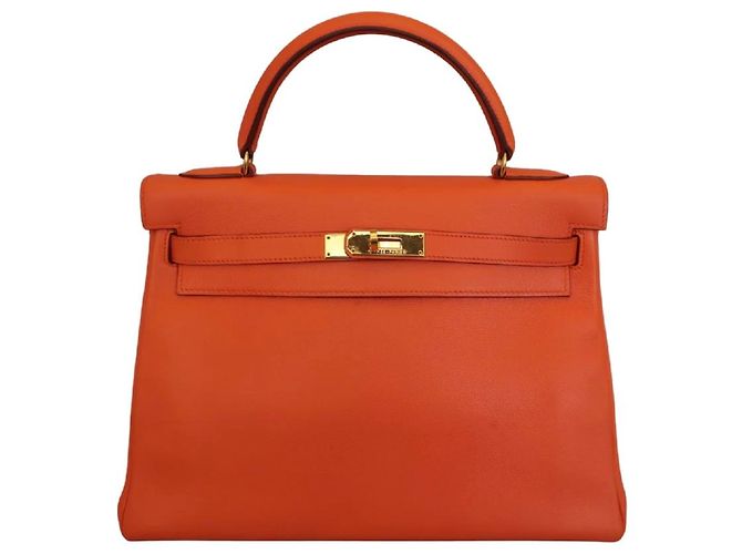 Hermès Sac à main Hermes Kelly Orange Gulliver avec fermoir doré 32