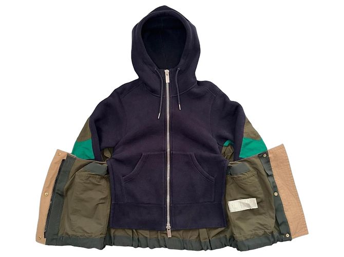 Sacai Moletom Híbrido com Capuz de Esponja Azul Bege Verde