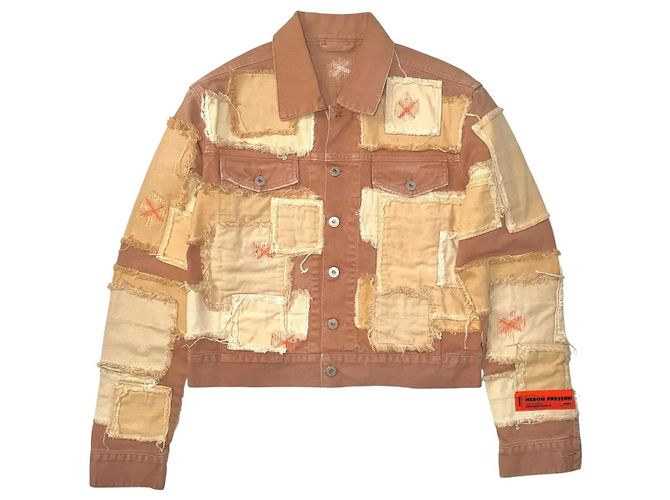 Heron Preston Giacca in Denim Patchwork Beige Arancione