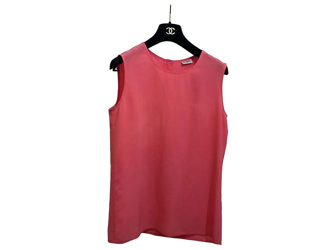 Chanel Top senza maniche in seta rosa corallo