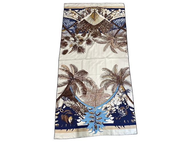 Hermès Lenço de seda 'Aloha' Marrom Branco Azul