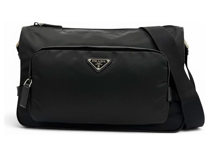Prada Nylon Leather Shoulder Bag Black