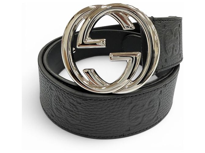 Gucci Leather GG Pattern Interlocking G Buckle Belt - Black