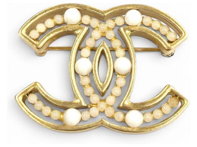 Spilla Chanel Vintage 02A Coco Mark Design Bianco D'oro