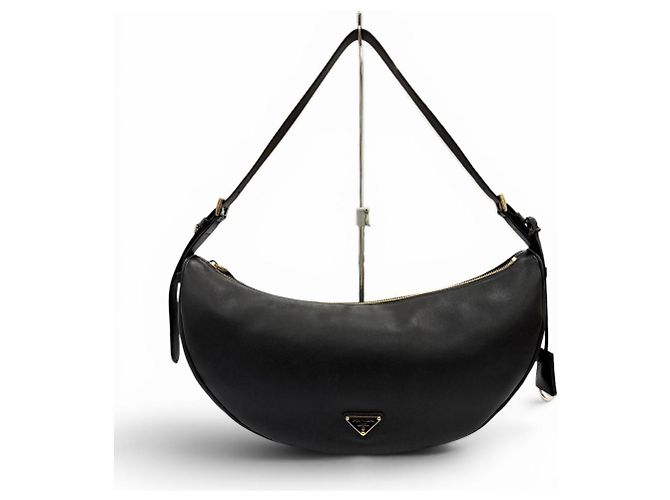 Borsa a tracolla in pelle Prada 1BC255 Demi-Lune con logo Triangle Nero
