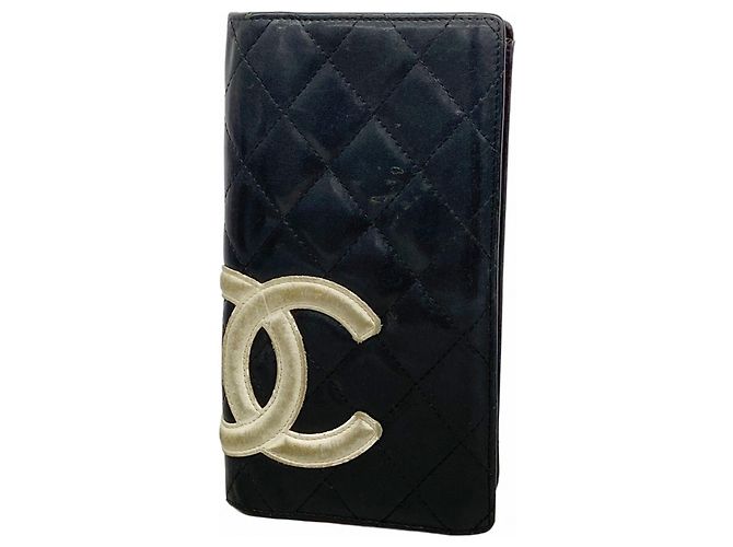 Cartera larga de cordero Cambon Chanel Negro Blanco