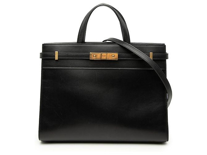 Sac cabas Manhattan en cuir lisse de veau noir de taille medium Saint Laurent