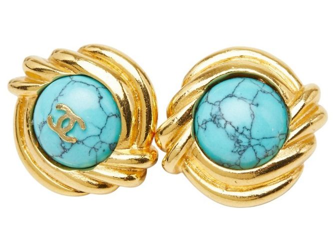 Orecchini a clip Chanel Oro e Turchese D'oro 