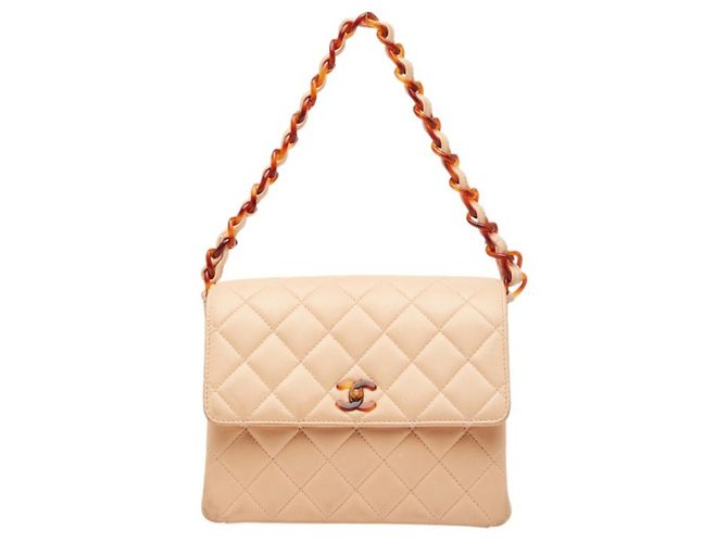 Bolsa de Ombro Chanel Matelassé Coco Mark Chain Rosa Bege