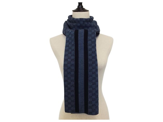 Bufanda/Muffler de punto de lana GG Gucci Azul marino Azul oscuro