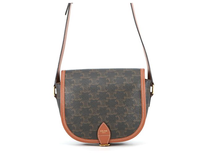 Céline Bolsa de ombro Celine Triomphe Folco Medium em couro Marrom