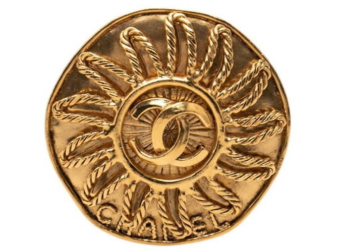 Spilla Vintage Chanel Coco Mark Logo Sun D'oro