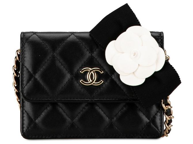 Mini borsa a tracolla Chanel Matelassé Coco Mark Camellia Nero