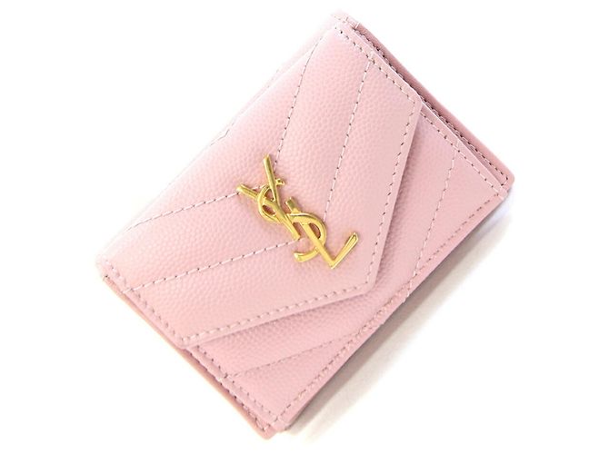 Saint Laurent Tri-fold Wallet in Pink Leather Black