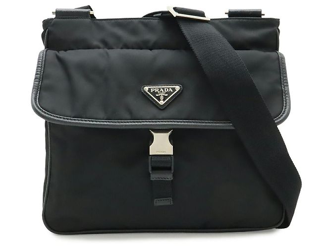 Bolsa de ombro nylon e couro Prada Preto