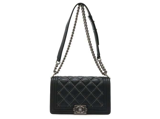Borsa a tracolla Chanel Boy 25 in pelle con perline Nero