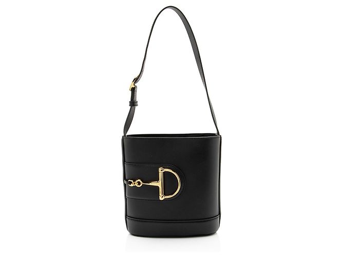 Borsa a secchiello Gucci 73 Small Horsebit in pelle di vitello Nero