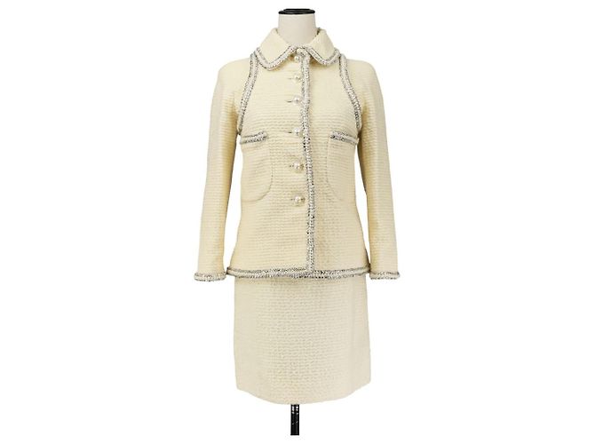 Timeless Chanel Coco Mark Button Tweed 2way Set Beige Cream