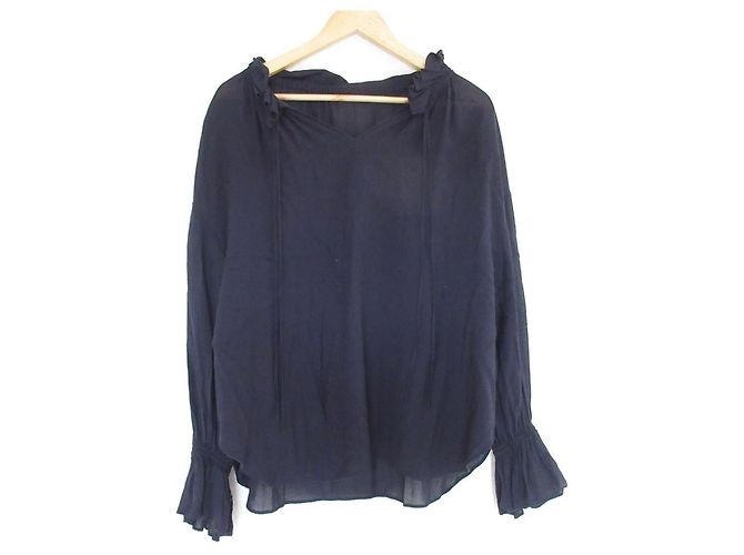 Autre Marque Noble Langarmbluse mit Schlagärmeln Blau Marineblau