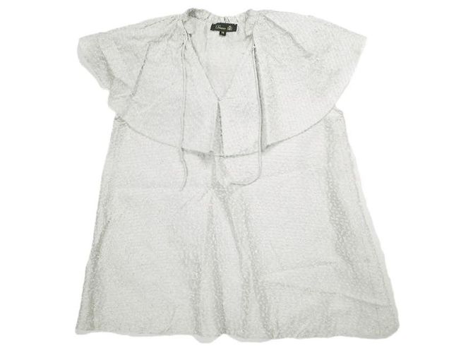 Autre Marque Camicia di seta con colletto a volant e bordo in organza Drawer Marrone Grigio