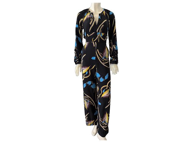 Diane Von Furstenberg Mono de seda estampado floral negro Roja Azul Amarillo