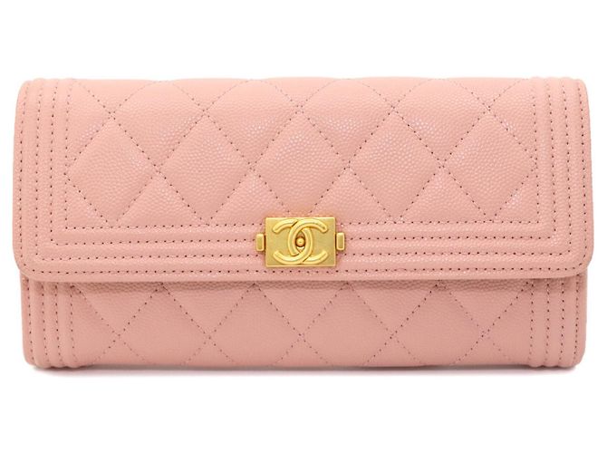 Cartera larga bi-fold Chanel Boy Matelassé Rosa