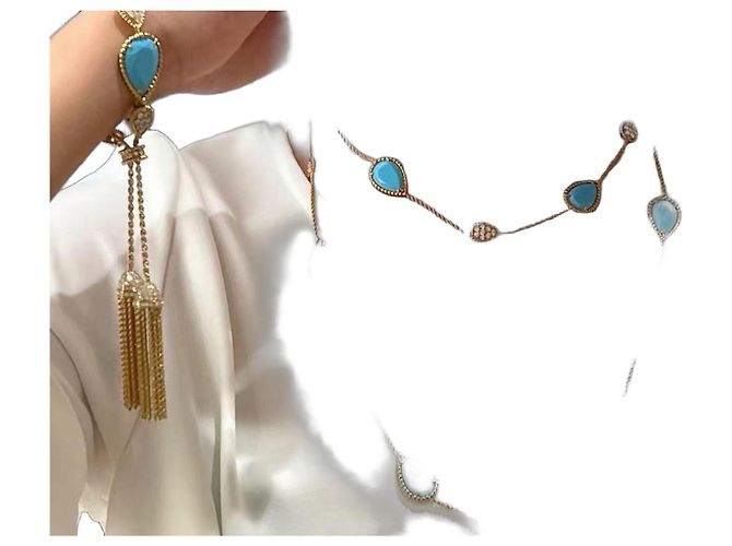Boucheron Serpent Bohème Chaîne de pull Turquoise Doré