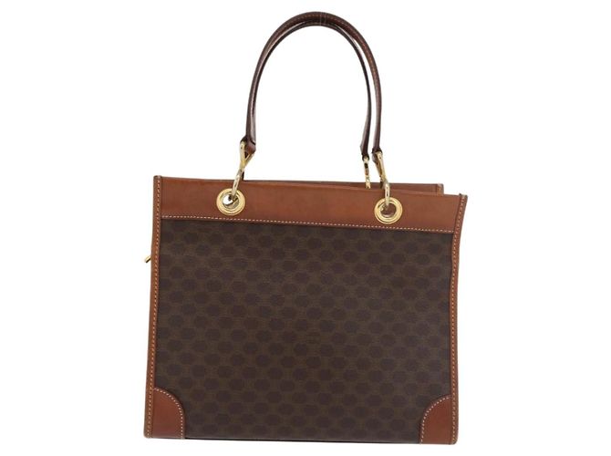 Céline Celine Vintage Macadam Canvas and Leather Castaño
