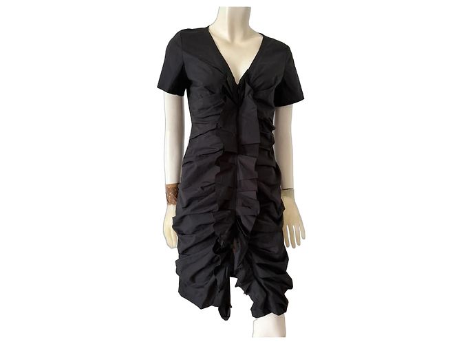Vera Wang Vestido de algodão preto com babados